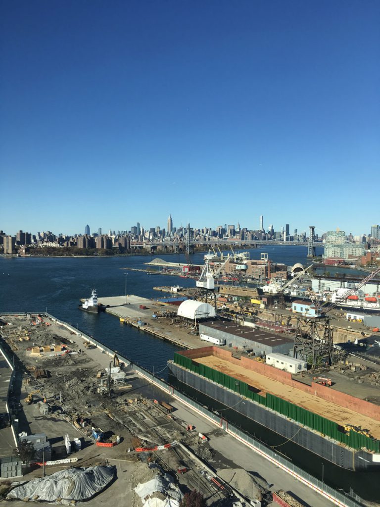 Hudson River & Manhattan from the terrace of the 1776 Building at Brooklyn Navy Yard 
